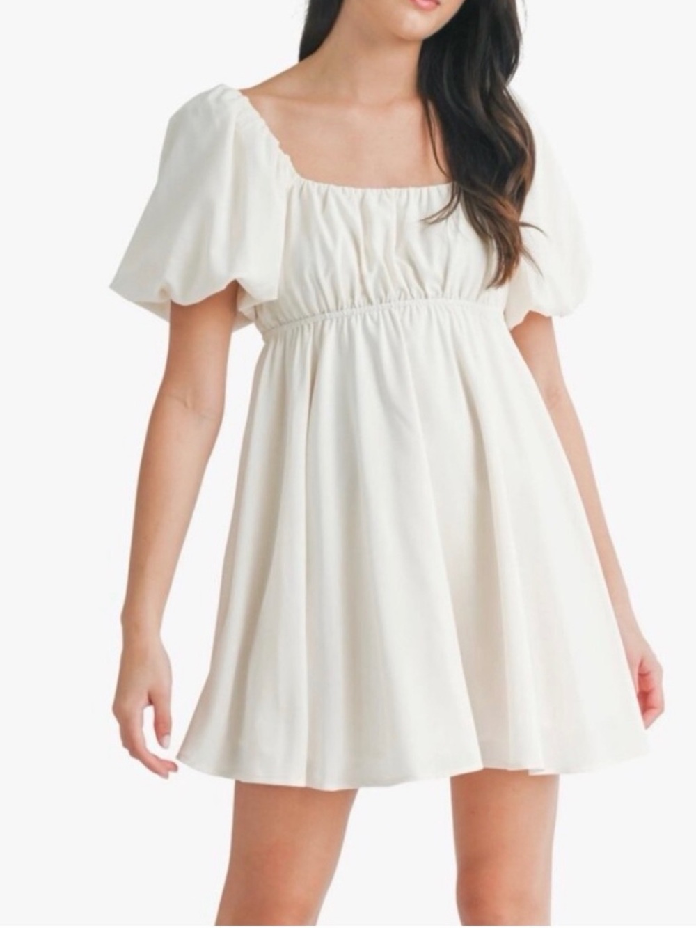 All in Favor Soft Cream Mini Dress with Puff Sleeves